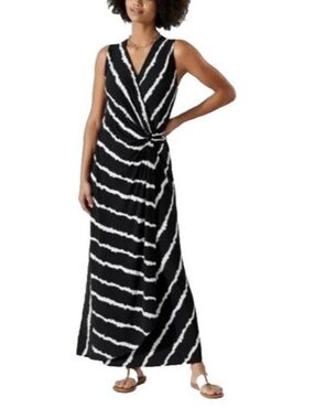 Tommy Bahama Clara Tie Dive  Black and White Striped Maxi Dress -medium